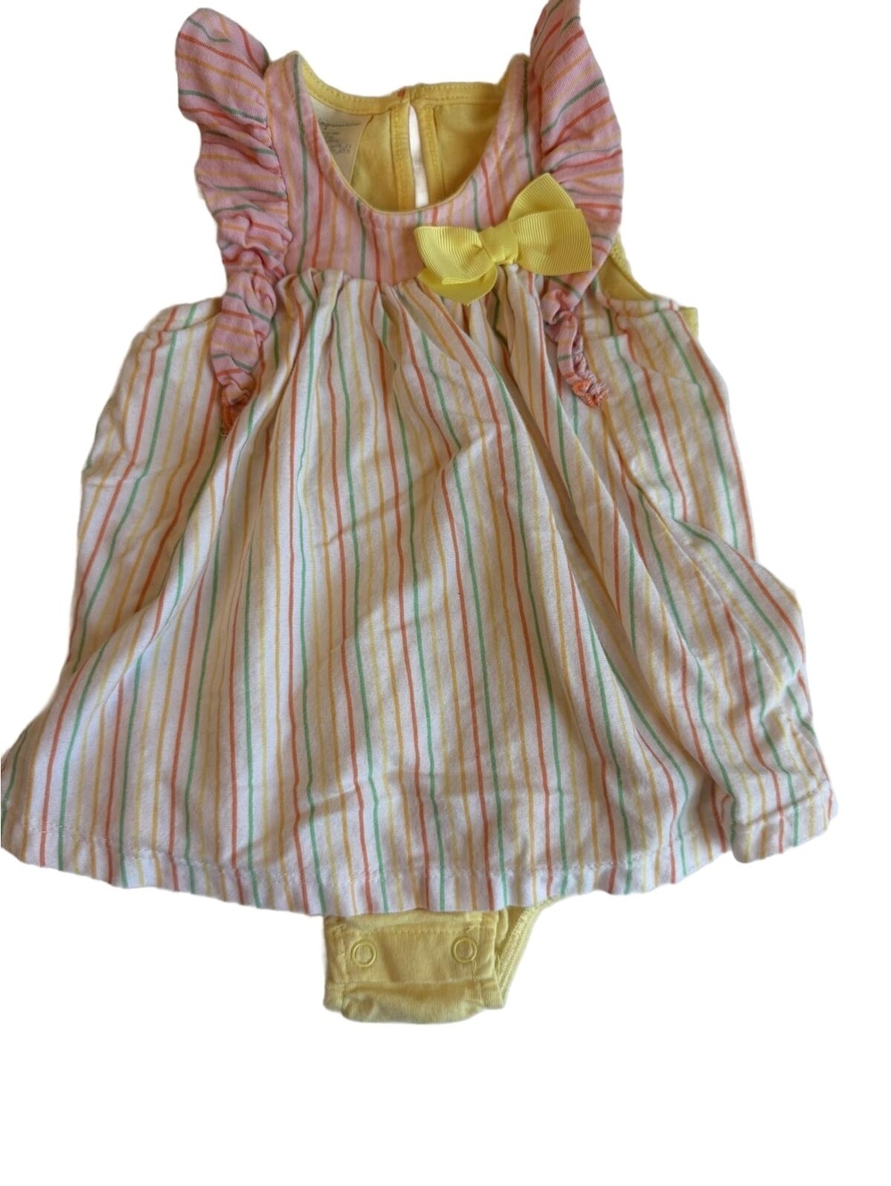 Baby Yellow Striped Ruffle Romper with Bow 6-9M